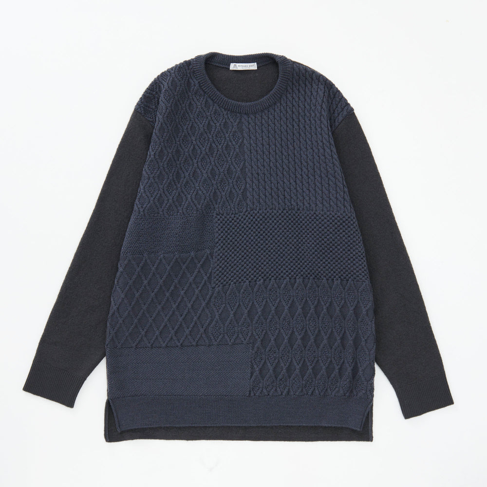 Patchwork Crew Neck Sweater CHARCOAL GRAY [13405]