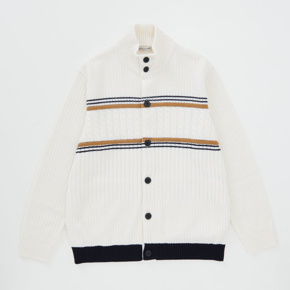 Aran-Patterned Border Button Cardigan WHITE [13415]