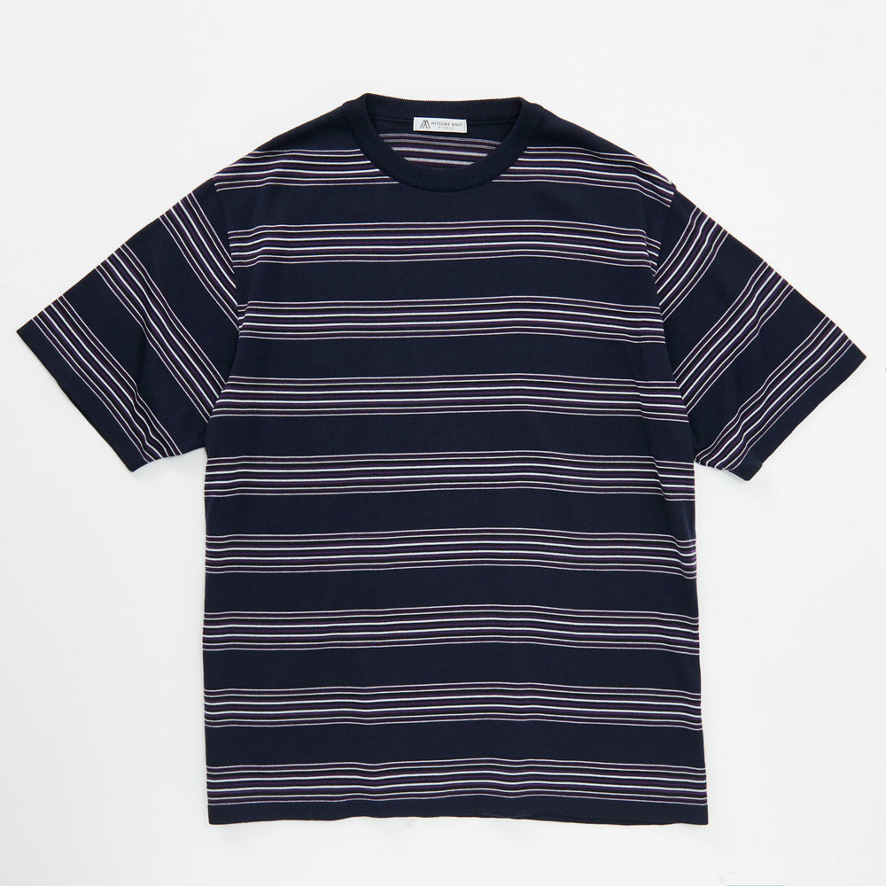 Knit Striped Wide T-shirt NAVY［13113］
